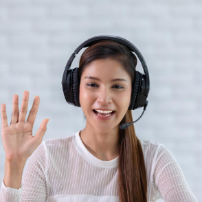 build trust with your employees-leap of faith woman on call with headset