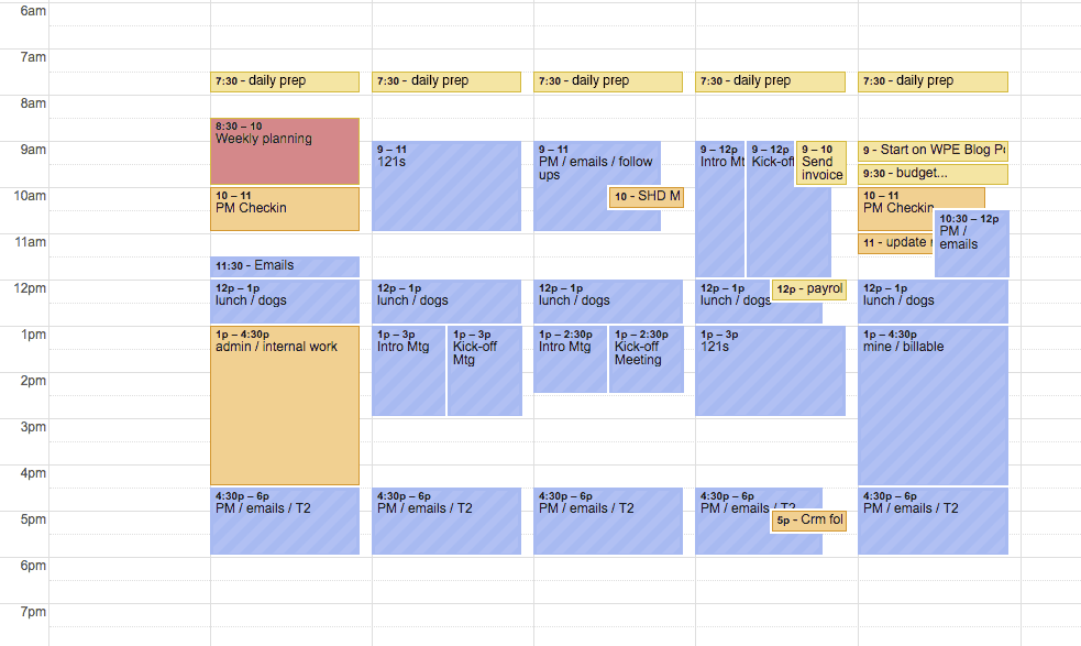 An example of time-blocking on Google Calendar.