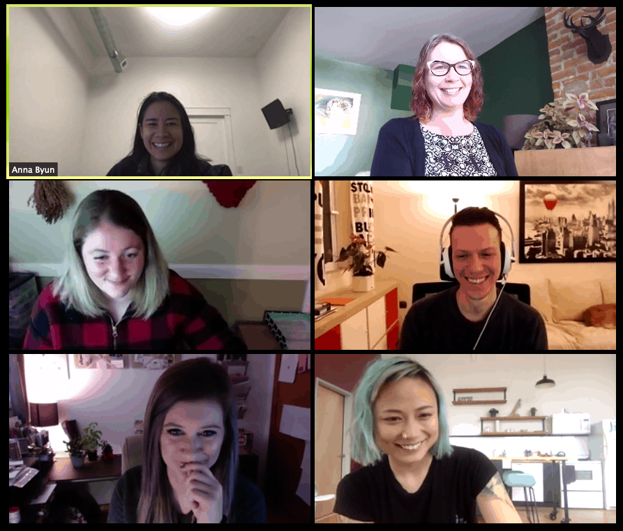 working from home video call with the smack happy team