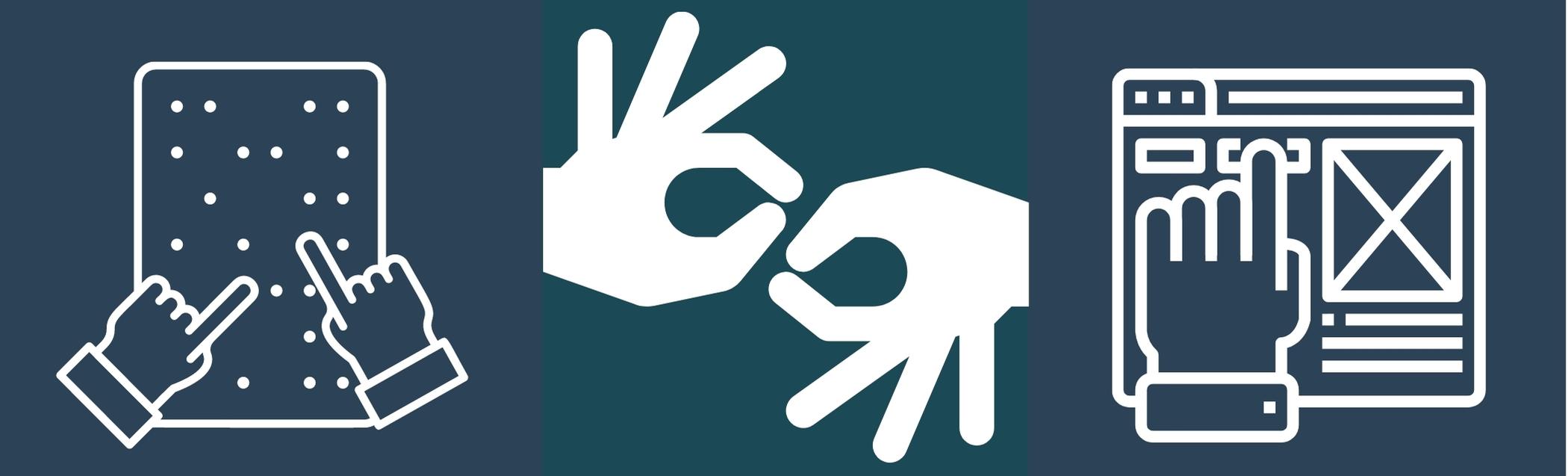 set of white accessibility icons on a dark background